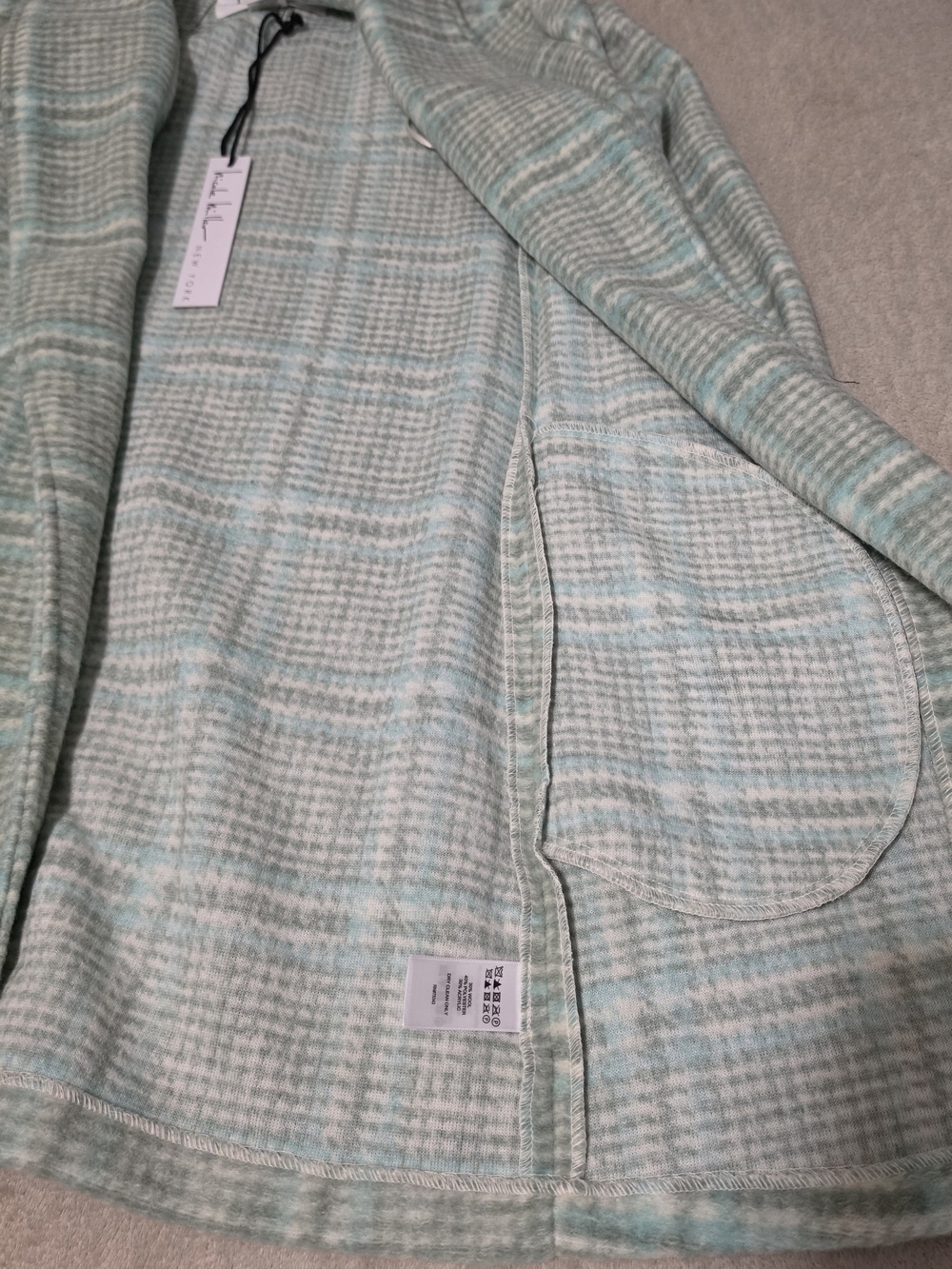 NWT-Nicole Miller New York Mint Plaid Open Front Cardigan Size:XS - Picture 6 of 8